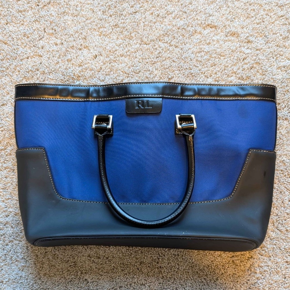 Ralph Lauren Tote Bag Women OS Blue Black Nylon RL Fragrance Satchel‎ Handbag